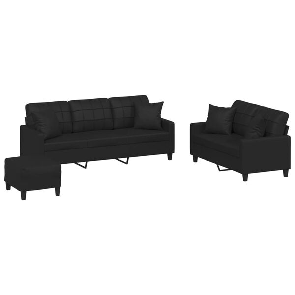 vidaXL 3-dijelni set sofa s jastucima crna od umjetne kože