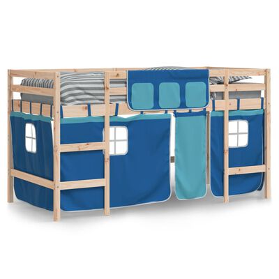 vidaXL Dječji krevet na kat i zavjese plavi 90x200 cm borovina