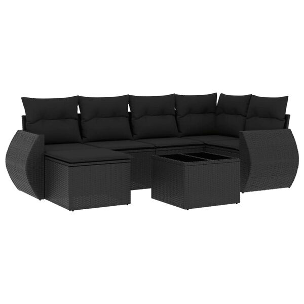 vidaXL 7-dijelni set vrtnih sofa od poliratana s jastucima crni