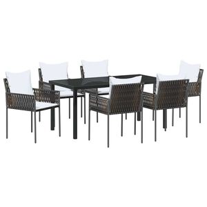 vidaXL Vrtni set za objed 7 pcs Smeđa i crna PE ratan
