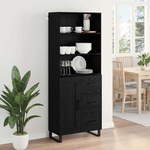 vidaXL Highboard Crni hrast 69,5 x 34 x 180 cm Konstruirano drvo