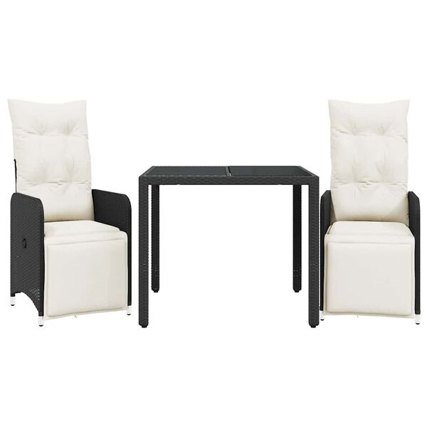 vidaXL 3-dijelni vrtni bistro set od poliratana s jastucima crni