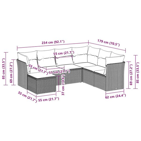 vidaXL 7-dijelni set vrtnih sofa od poliratana s jastucima crni