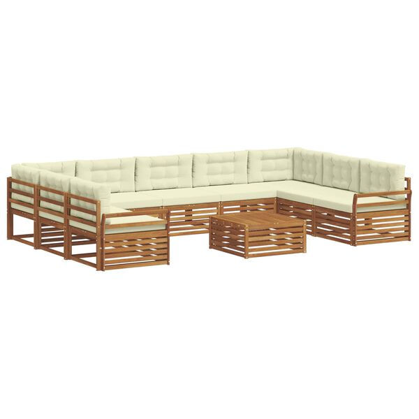 vidaXL Set vanjskih sofa 10 pcs Prirodna i krem Čvrsto drvo akacije