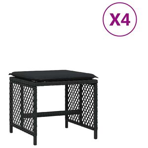 vidaXL Vrtni stolci s jastucima 4 kom crni 41x41x36 cm od poliratana