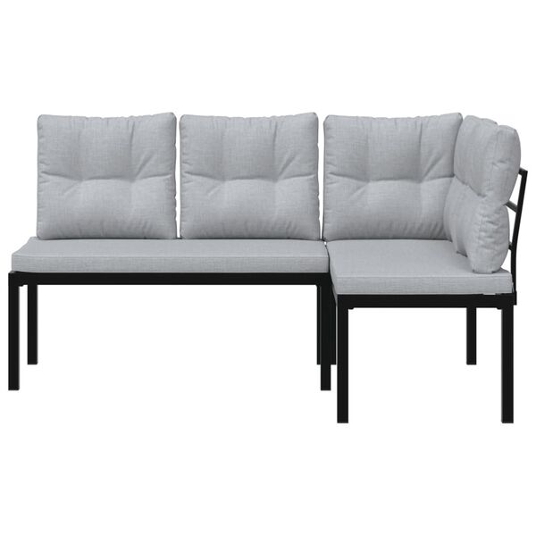 vidaXL Vrtne klupe s jastucima 2 kom crne od čelika obloženog prahom