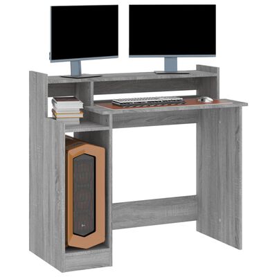 vidaXL Radni stol s LED svjetlima siva boja hrasta 97x45x90 cm drveni