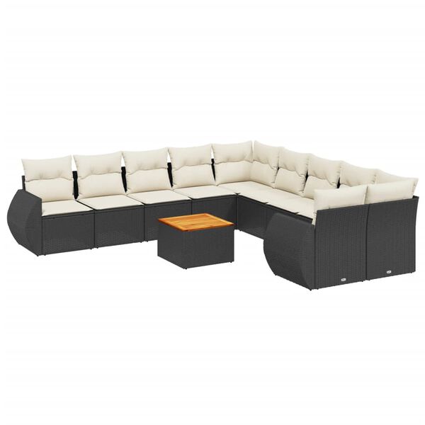 vidaXL 11-dijelni set vrtnih sofa od poliratana s jastucima crni