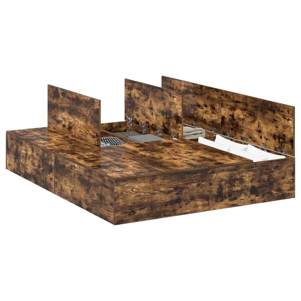 vidaXL Krevet s ladicama Dimljeni hrast 135 x 190 cm Konstruirano drvo