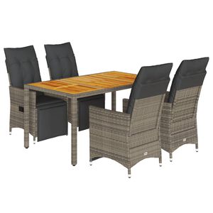 vidaXL 5-dijelni vrtni bistro set od poliratana s jastucima sivi