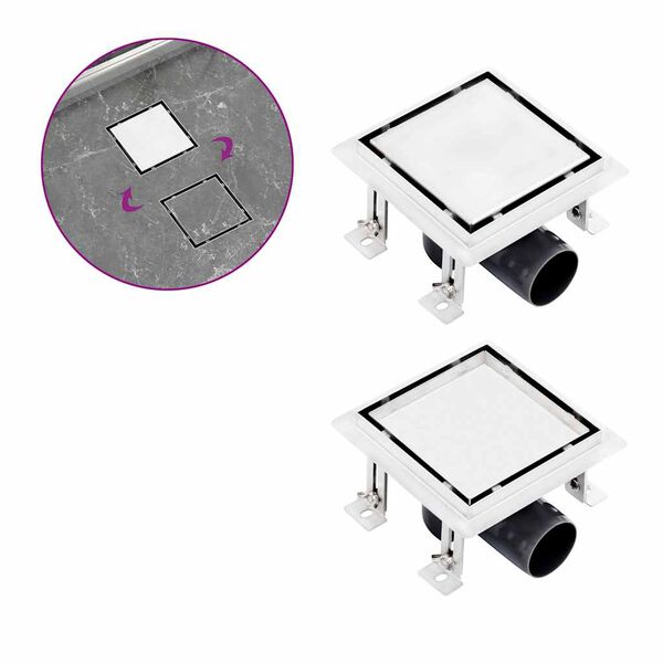 vidaXL Odvod za tu&scaron; s poklopcem 2-u-1 15 x 15 cm od nehrđajućeg čelika