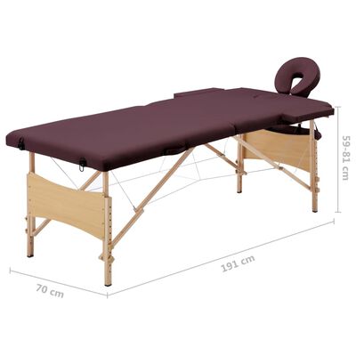 vidaXL Sklopivi masažni stol s 2 zone drveni ljubičasta boja vina