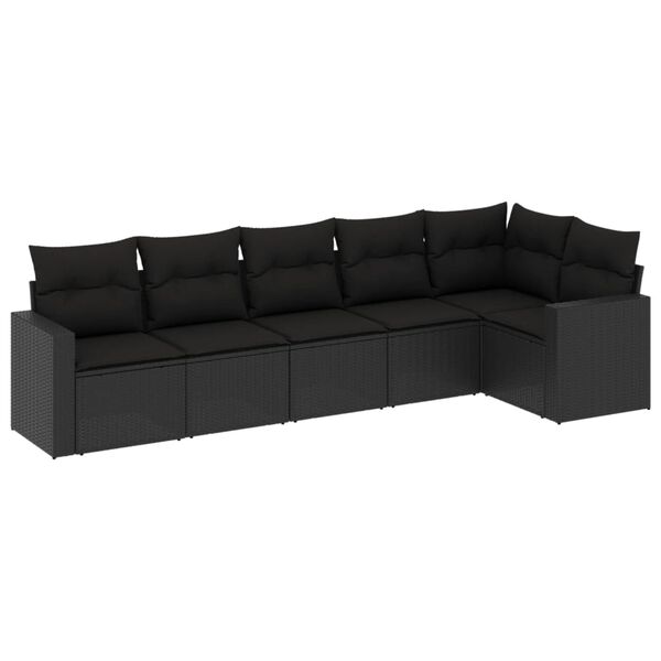 vidaXL 6-dijelni set vrtnih sofa s jastucima crni od poliratana