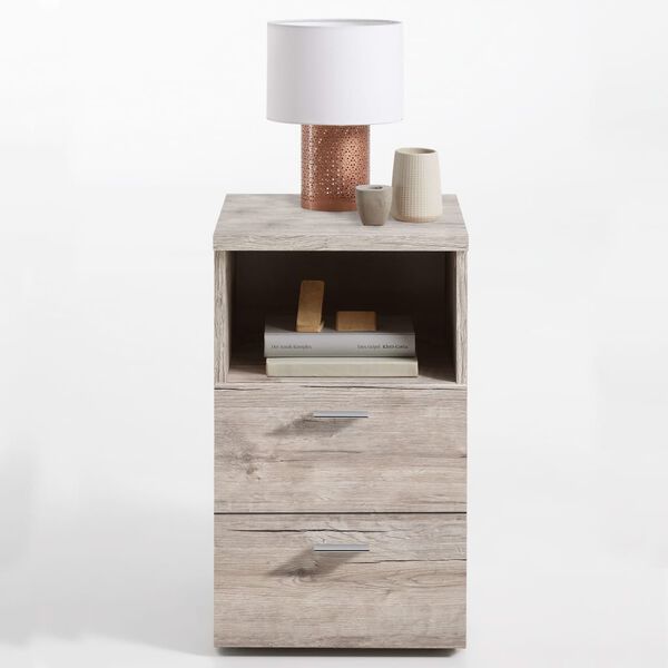 FMD noćni ormarić s 2 ladice i otvorenom policom boja pijeska i hrasta