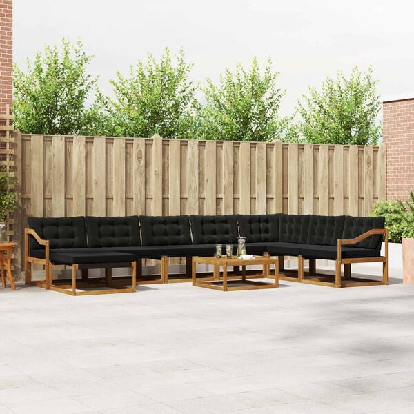 vidaXL Set vanjskih sofa 9 pcs Prirodna i crna Čvrsto drvo akacije