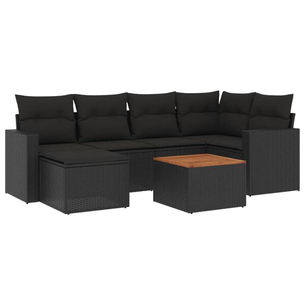 vidaXL 7-dijelni set vrtnih sofa od poliratana s jastucima crni