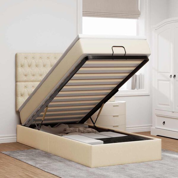 vidaXL Otomanski okvir kreveta s madraca krem 90x190cm od tkanine