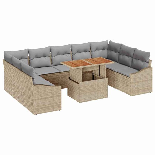 vidaXL Vrtni set za objed 10 pcs Bež i siva 100 x 55 x 73 cm