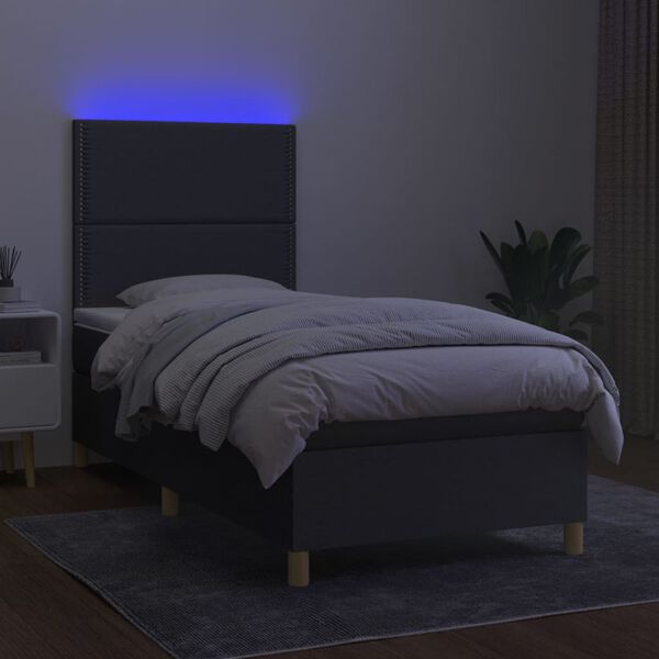 vidaXL Krevet box spring s madracem LED tamnosivi 90x190 cm tkanina