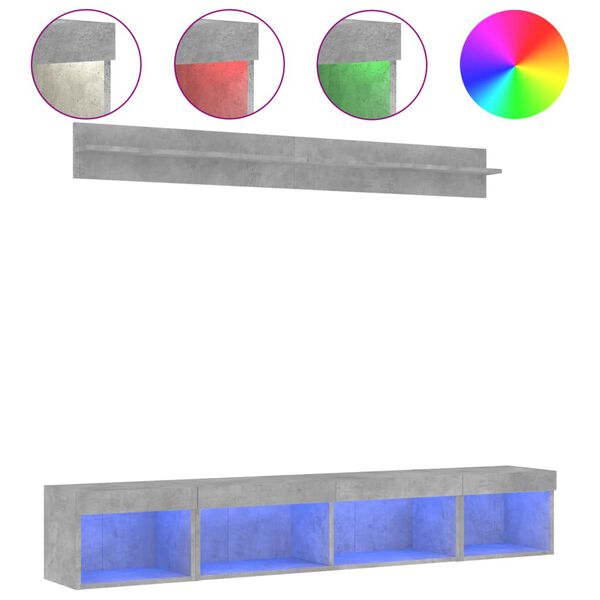 vidaXL 5-dijelni zidni TV elementi s LED svjetlima boja betona drveni