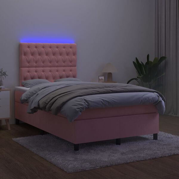 vidaXL Krevet box spring s madracem LED ružičasti 120x200cm bar&scaron;unasti