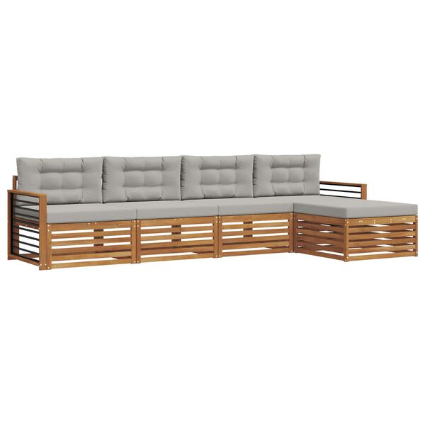 vidaXL Set vanjskih sofa s jastukom 5 pcs Prirodna i svijetlo siva