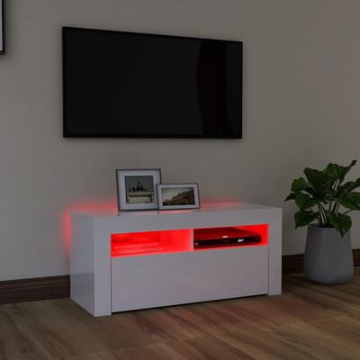 vidaXL TV ormarić s LED svjetlima visoki sjaj bijeli 90 x 35 x 40 cm