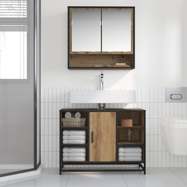 vidaXL Set namje&scaron;taja za kupaonicu s policom 2 pcs Umjetnički hrast