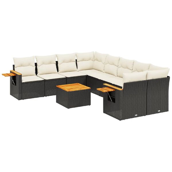 vidaXL 9-dijelni set vrtnih sofa s jastucima crni od poliratana