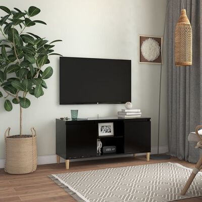 vidaXL TV ormarić s nogama od masivnog drva crni 103,5 x 35 x 50 cm
