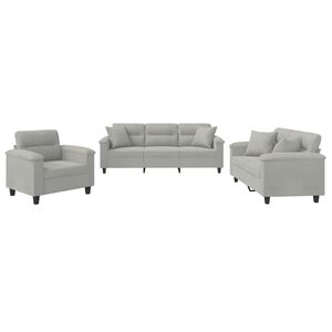 vidaXL 3-dijelni set sofa s jastucima svjetlosivi od mikrovlakana