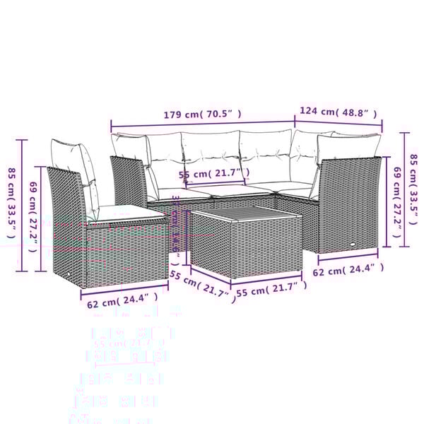 vidaXL 6-dijelni set vrtnih sofa od poliratana s jastucima sivi