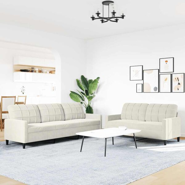 vidaXL 2-dijelni set sofa s jastucima krem baršunasti