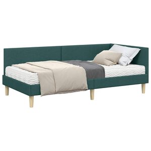 vidaXL Kutni krevetni okvir s madracem Ostalo 2 pcs Zelena tkanina