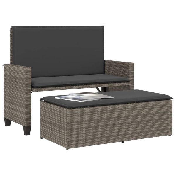 vidaXL Vrtna klupa s jastucima i tabureom siva od poliratana