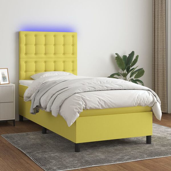 vidaXL Krevet box spring s madracem LED zeleni 90x190 cm od tkanine