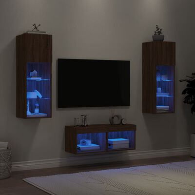 vidaXL 4-dijelni zidni TV ormarići s LED svjetlima smeđa boja hrasta