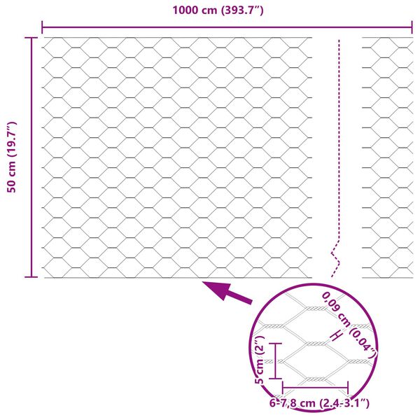 vidaXL Heksagonalna ograda Zelena 0,5 x 10 m PVC