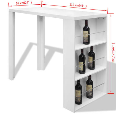 vidaXL Barski stol od MDF-a sa stalkom za vino visoki sjaj bijeli
