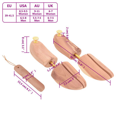 vidaXL Napinjač za cipele sa žlicom EU 39-41,5 od masivne cedrovine