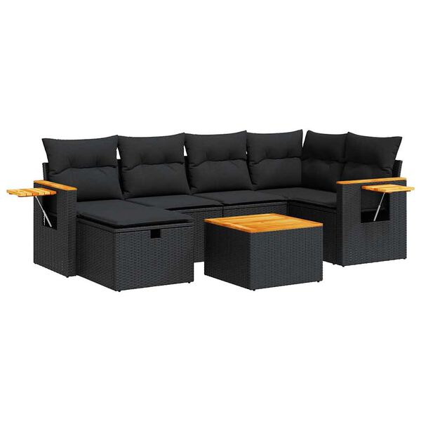vidaXL 7-dijelni set vrtnih sofa od poliratana s jastucima crni