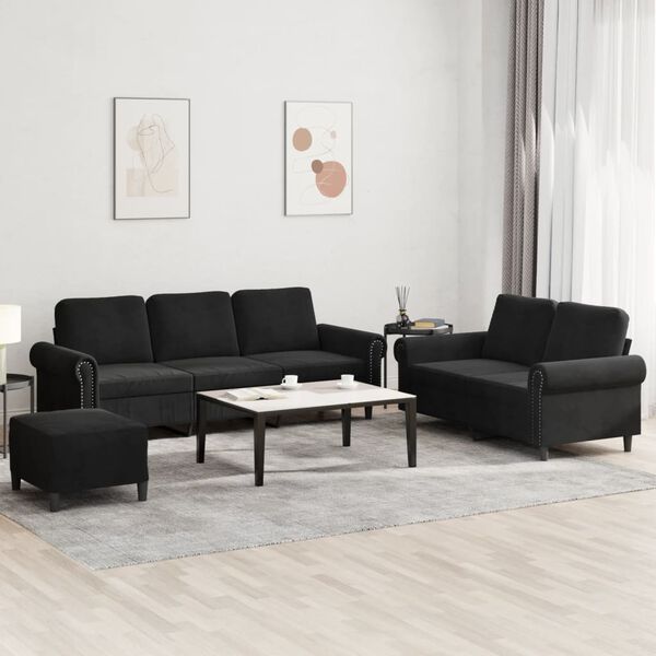vidaXL 3-dijelni set sofa s jastucima crni baršunasti