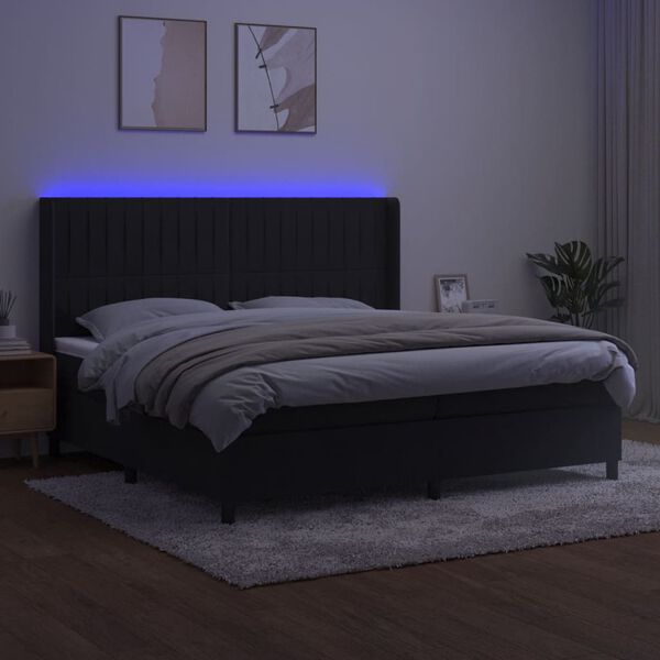 vidaXL Krevet box spring s madracem LED crni 200x200 cm bar&scaron;un