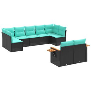 vidaXL 9-dijelni set vrtnih sofa od poliratana s jastucima crni