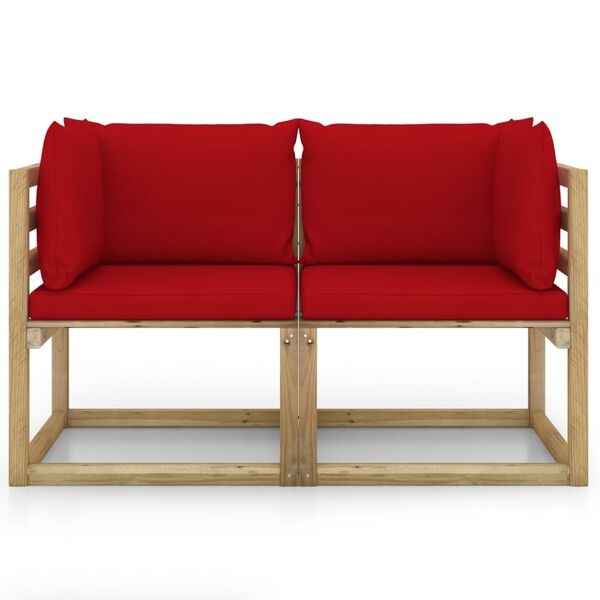 vidaXL Kutne vrtne sofe s jastucima 2 kom zeleno impregnirana borovina