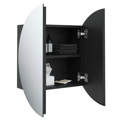 vidaXL Kupaonski ormarić s okruglim ogledalom LED crni 47x47x17,5 cm