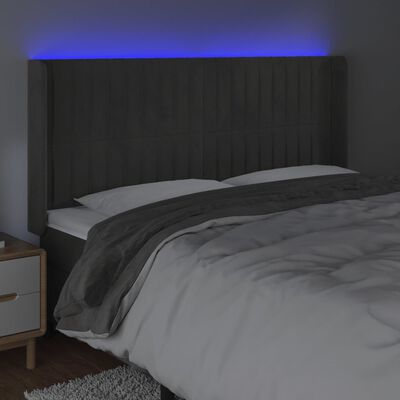 vidaXL LED uzglavlje tamnosivo 203 x 16 x 118/128 cm baršunasto