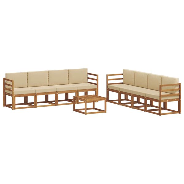 vidaXL Set vanjskih sofa 9 pcs Prirodna i bež Čvrsto drvo akacije