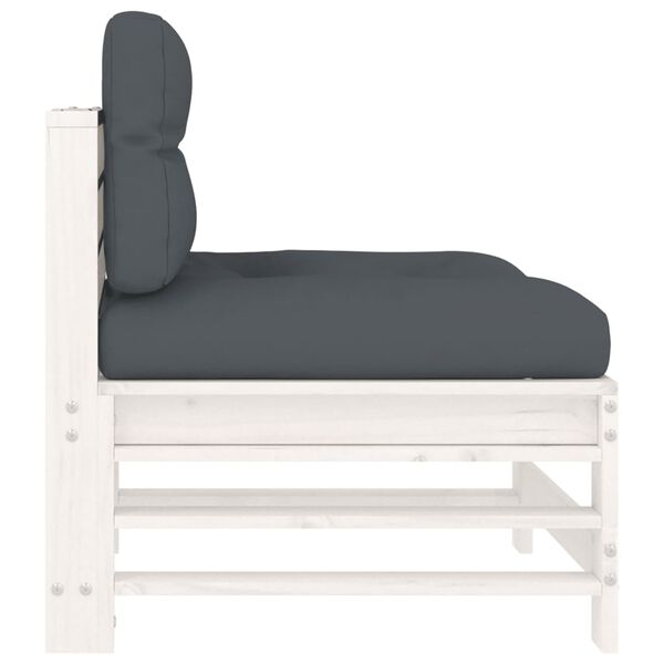 vidaXL Srednja sofa od masivne borovine s jastucima bijela