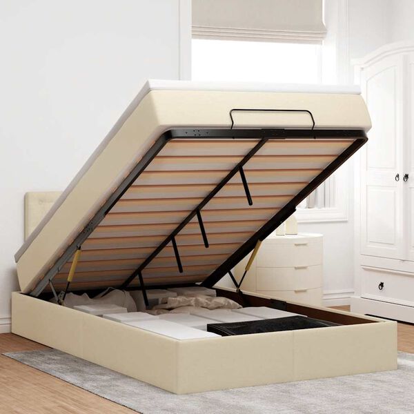 vidaXL Otomanski krevet madracem i LED krem 120x190 cm tkanina